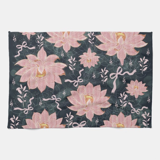 Paño De Cocina Flores mágicas con diseño de purpurina  (Horizontal)