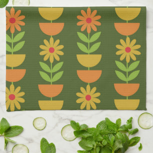 Paño De Cocina Flores Mid Mod con semicírculos geométricos
