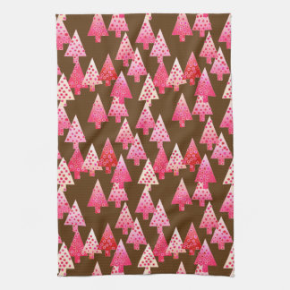 Paño De Cocina Flores modernas árboles de Navidad - coral y marró