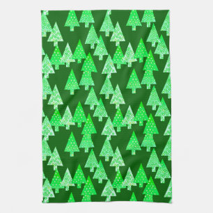 Paño De Cocina Flores modernas árboles de Navidad - verde pino