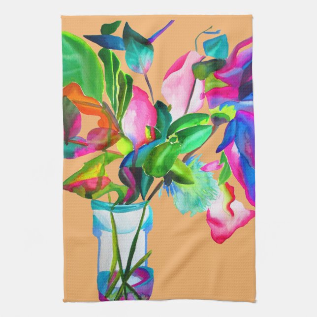 Paño De Cocina Flores modernas de acuarela floral (Vertical)