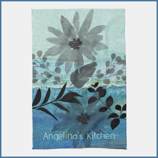 Paño De Cocina Flores Modernas Sobre Un Sueño Fondo Azul (Subido por el creador)