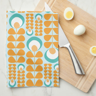 Paño De Cocina Flores Naranja, Aqua, Verde Medio Mod Patrón