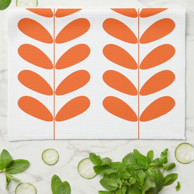 Paño De Cocina Flores naranjas Retro Mid Century Moderno (Doblado)