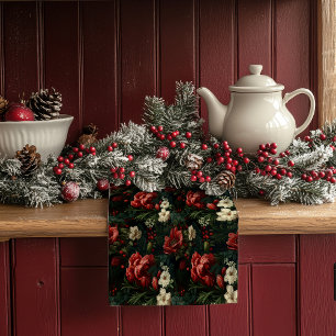 Paño De Cocina Flores Navideñas Rojas y Blancas   