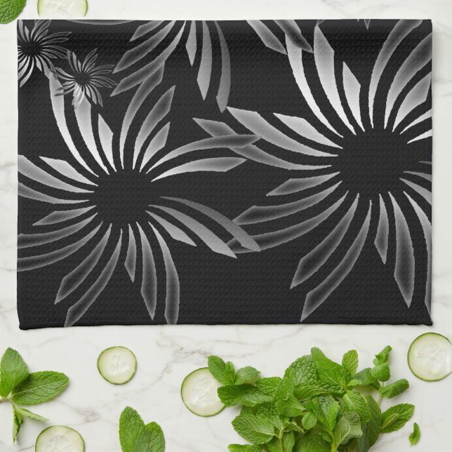 Paño De Cocina Flores plateadas (Doblado)