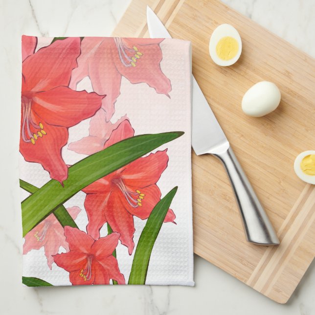 Paño De Cocina Flores Red Amaryllis (Doblado Cuarto)
