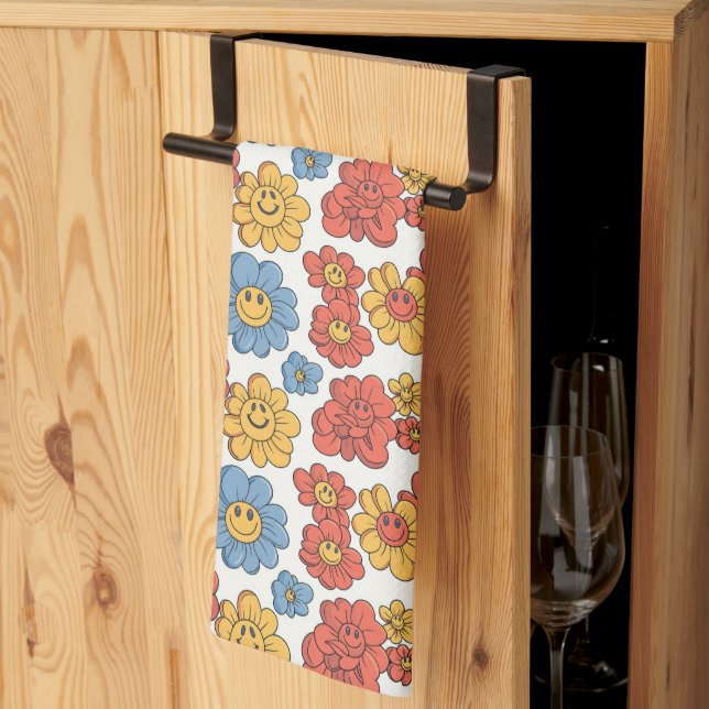 Paño De Cocina Flores Retro Cara Feliz  (Pliegue de tercios)