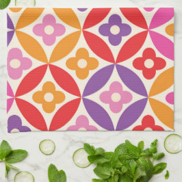 Paño De Cocina Flores Retro en Patrón de Círculos de Mitad de Sig