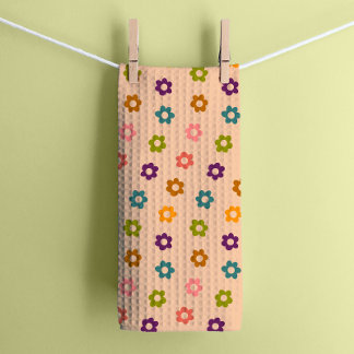 Paño De Cocina Flores retro hippie coloridas en crema