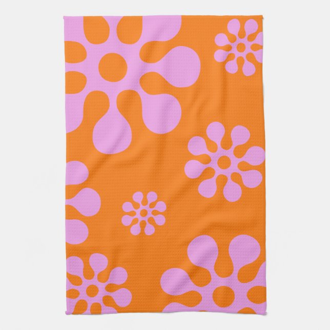 Paño De Cocina Flores Retro naranja Y Rosa (Vertical)