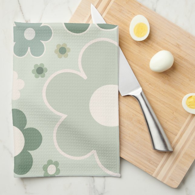 Paño De Cocina Flores Retro Sage Green Abstract Floral (Doblado Cuarto)