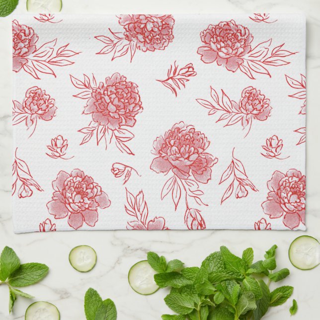 Paño De Cocina Flores Rojas Chic   (Doblado)