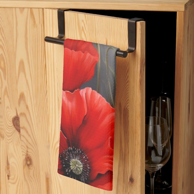 Paño De Cocina Flores rojas de amapolas (Pliegue de tercios)