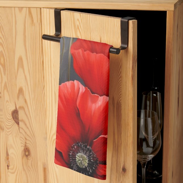Paño De Cocina Flores rojas de amapolas (Pliegue de tercios)