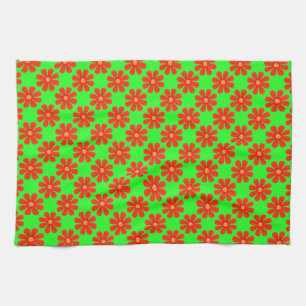 Paño De Cocina flores rojas de primavera, hermoso fondo verde