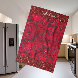 Paño De Cocina Flores rojas de rosa con gotas de lavado - fotogra