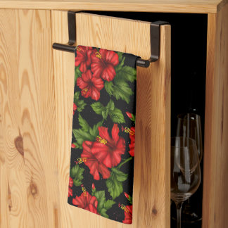 Paño De Cocina Flores rojas en el fondo negro