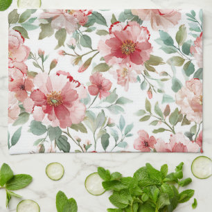 Paño De Cocina Flores rojas rosadas