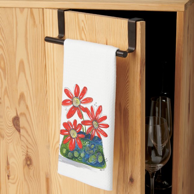 Paño De Cocina Flores rojas singulares (Pliegue de tercios)