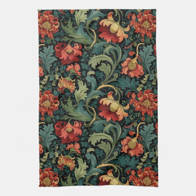 Paño De Cocina Flores Rojas William Morris  (Vertical)