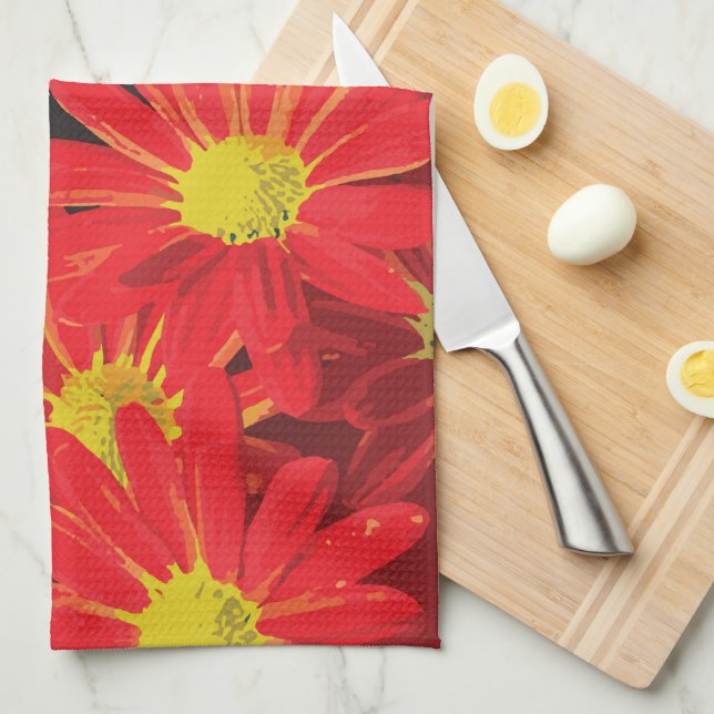 Paño De Cocina Flores rojas y amarillas 1 (Doblado Cuarto)