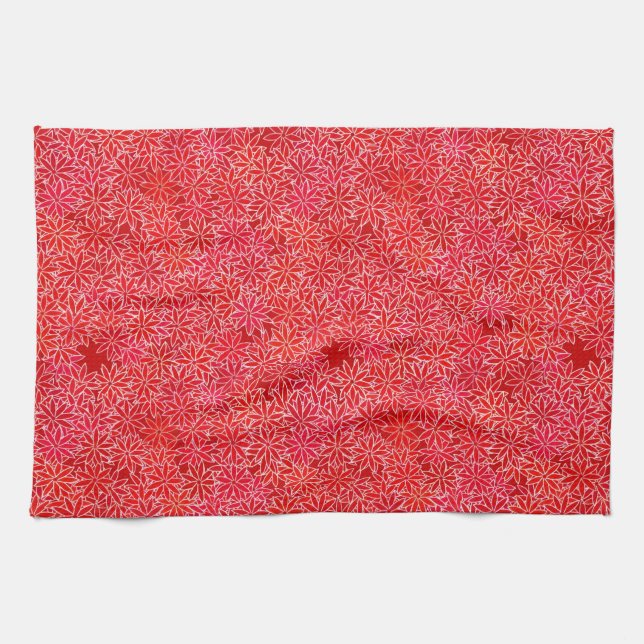 Paño De Cocina Flores rojas y coral, fondo rojo oscuro (Horizontal)