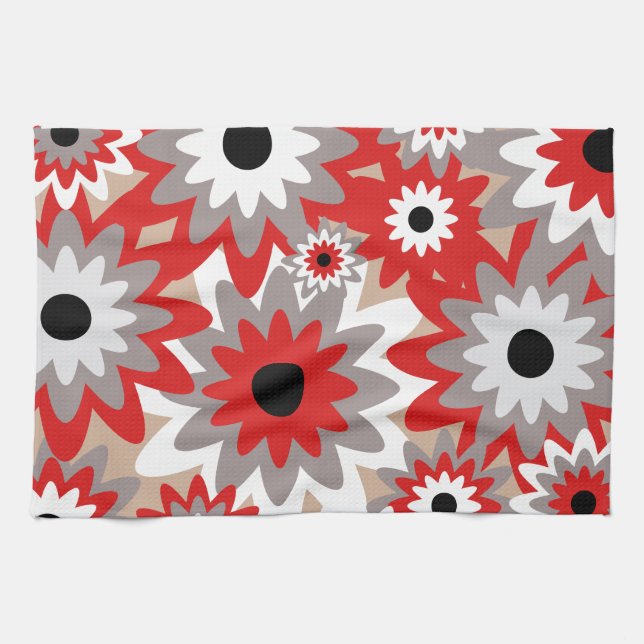 Paño De Cocina Flores rojas y grises de encargo (Horizontal)