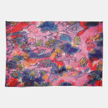 Flores rosa y morada Jardín Acuarela Original