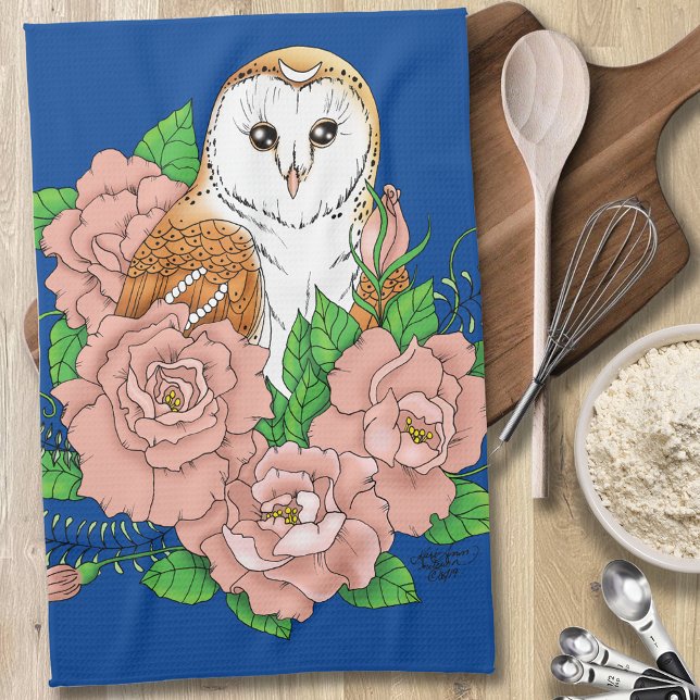 Paño De Cocina Flores rosadas de búho barn azul (Subido por el creador)