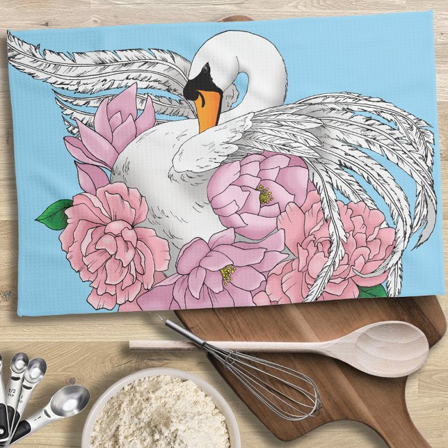 Paño De Cocina Flores rosadas de cisne blanco (Subido por el creador)