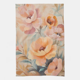 Paño De Cocina Flores rosadas naranjas Bloom acuarela Elegante