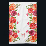 Paño De Cocina Flores rosadas Naranjas rojas monogramadas<br><div class="desc">Patrón floral de flores rojas,  naranjas,  rosadas y burdeos y hojas verdes en CUALQUIER FONDO COLOR - mostramos blanco. Personaliza con un monograma,  iniciales,  nombre o dicho por ti mismo,  un regalo,  un regalo de boda o un regalo para el día de la madre.</div>