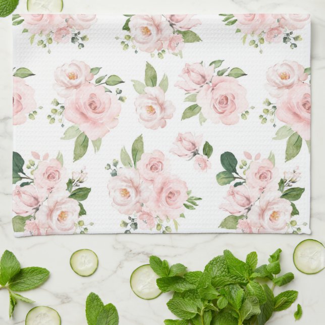 Paño De Cocina Flores rosadas, rosas rosadas, flores acuáticas (Doblado)