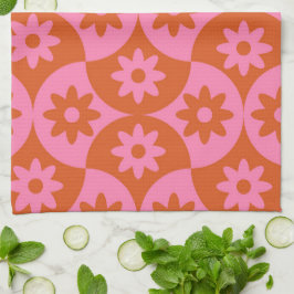 Paño De Cocina Flores rosadas y naranjas en vieiras de mediados d