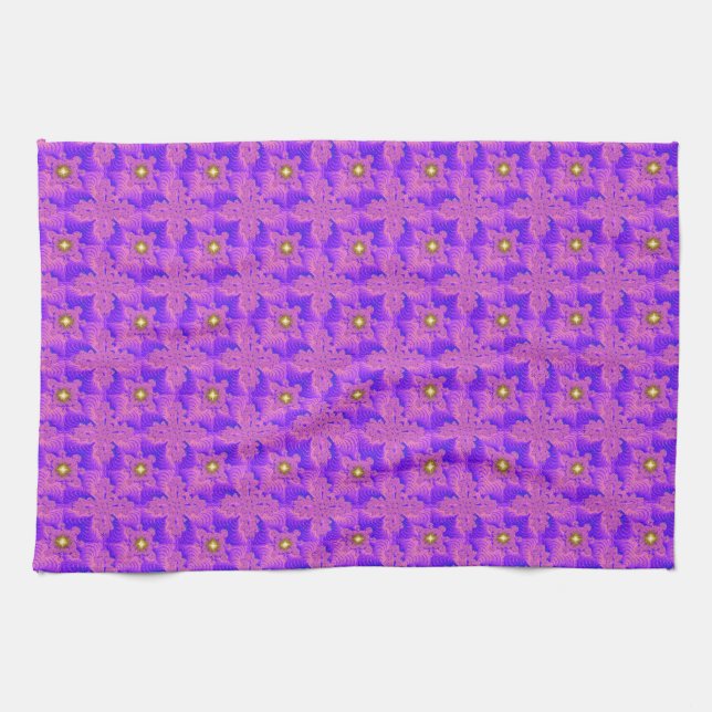 Paño De Cocina Flores rosas azules en 3D , Artdeco (Horizontal)
