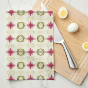 Paño De Cocina Flores rosas con blanco verde y beige