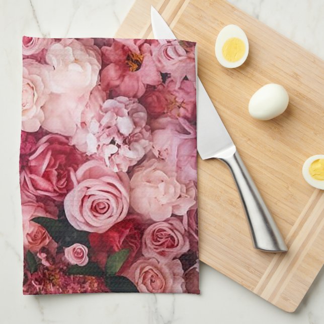 Paño De Cocina Flores rosas rosas elegantes Girly (Doblado Cuarto)