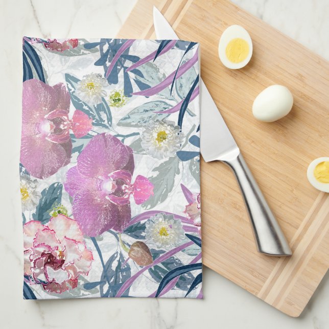 Paño De Cocina Flores rosas y orquídeas. (Doblado Cuarto)