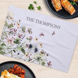 Paño De Cocina Flores salvajes púrpura de color de agua monograma