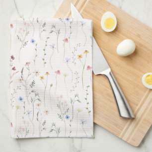 Paño De Cocina Flores silvestres acuarela rosa claro