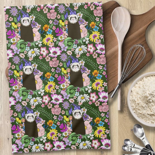 Paño De Cocina Flores silvestres de hurón sable lindo bosque verd (Subido por el creador)