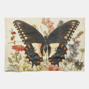 Paño De Cocina flores silvestres de mariposa de estilo vintage co