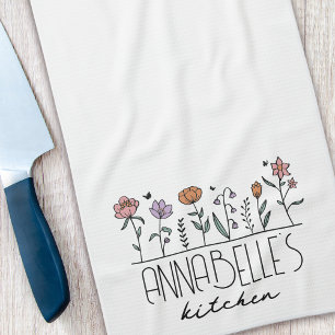 Paño De Cocina Flores silvestres de nombre personalizado retro