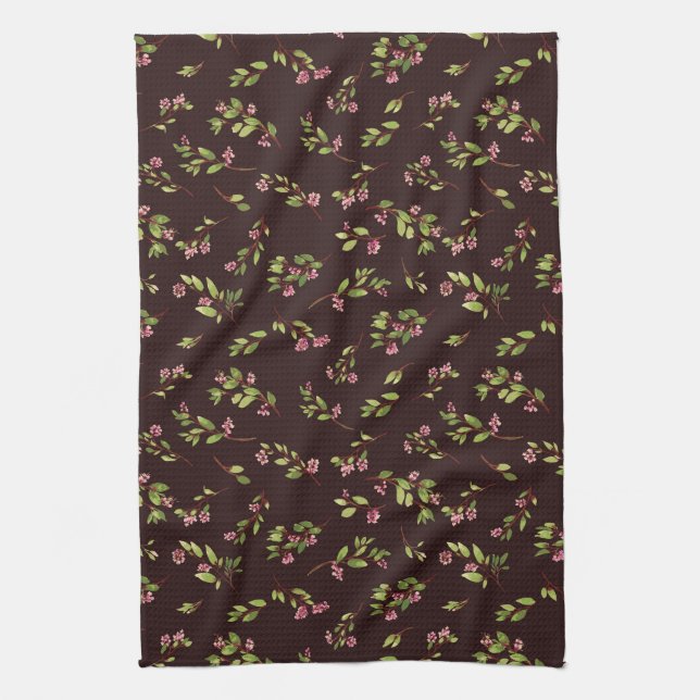 Paño De Cocina Flores silvestres florales teñidas en chocolate ma (Vertical)