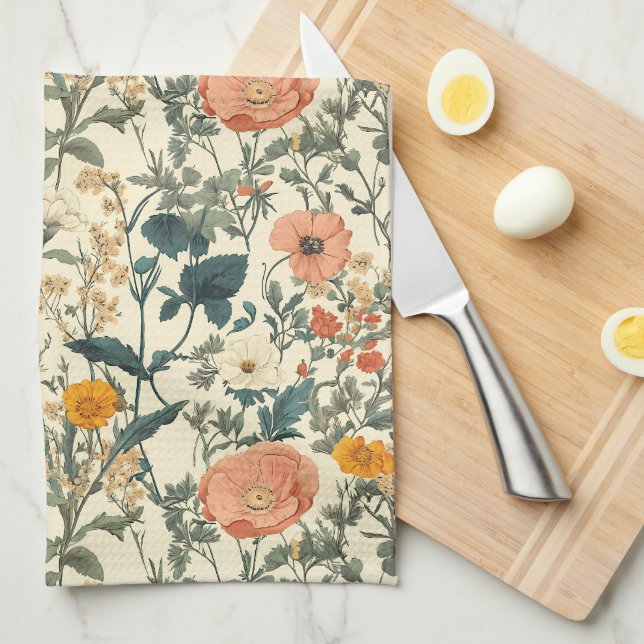 Paño De Cocina Flores Silvestres Florales Vintales Y Coppies (Doblado Cuarto)