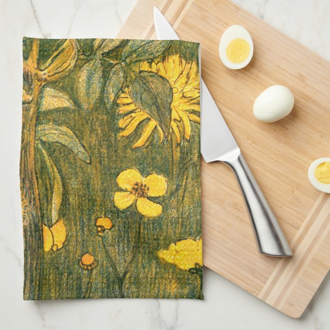 Paño De Cocina Flores silvestres, mariposas, prados de estilo Art (Doblado Cuarto)