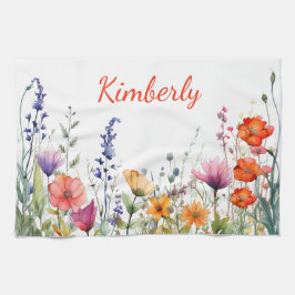 Paño De Cocina Flores silvestres personalizadas acuarela vibrante
