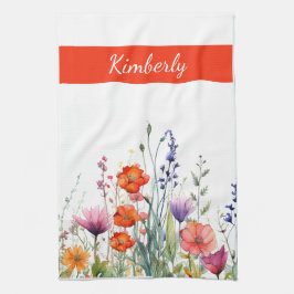 Paño De Cocina Flores silvestres personalizadas acuarela vibrante