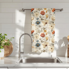 Paño De Cocina Flores silvestres secas vintage terracota navy